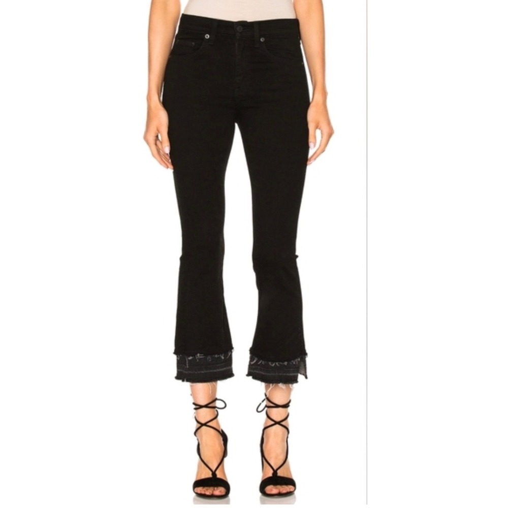 Rag & Bone‎ 10 Inch Crop Flare Jeans Coal Double Raw Hem Black Size 26